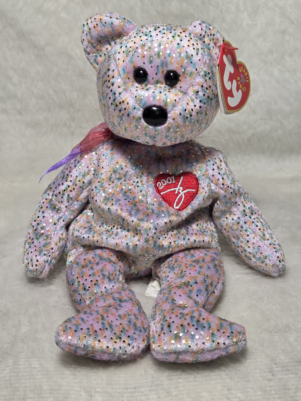 2001 Signature Bear Beanie Babies Pink Stuffed Toy RETIRED